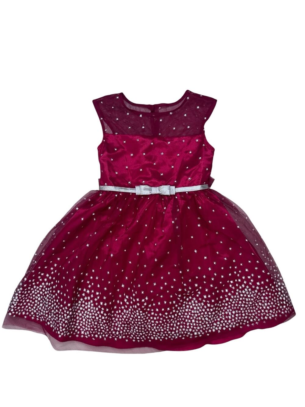 JONA MICHELLE Red Sparkly Party Dress Sz 7 Girls Silver Glitter Chiffon Layered
